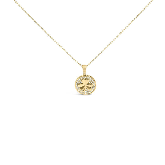 10K Yellow Gold 3 Leaf Clover 1/6 Cttw Diamond Pendant Necklace-0