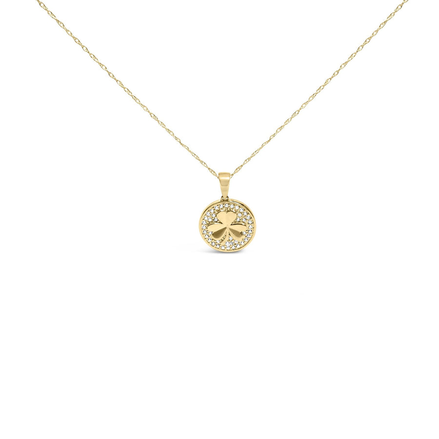 10K Yellow Gold 3 Leaf Clover 1/6 Cttw Diamond Pendant Necklace