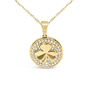 10K Yellow Gold 3 Leaf Clover 1/6 Cttw Diamond Pendant Necklace-1