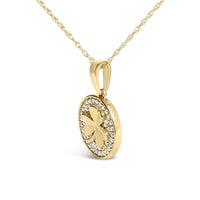 10K Yellow Gold 3 Leaf Clover 1/6 Cttw Diamond Pendant Necklace