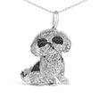 925 sterling silver Shih Tzu dog pendant necklace with black and white diamonds
