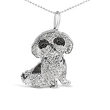 925 sterling silver Shih Tzu dog pendant necklace with black and white diamonds thumbnail 1