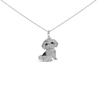.925 Sterling Silver 1/2 Cttw White and Black Diamond Shih Tzu Dog 18