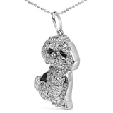 .925 Sterling Silver 1/2 Cttw White and Black Diamond Shih Tzu Dog 18