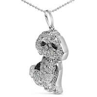 .925 Sterling Silver 1/2 Cttw White and Black Diamond Shih Tzu Dog 18