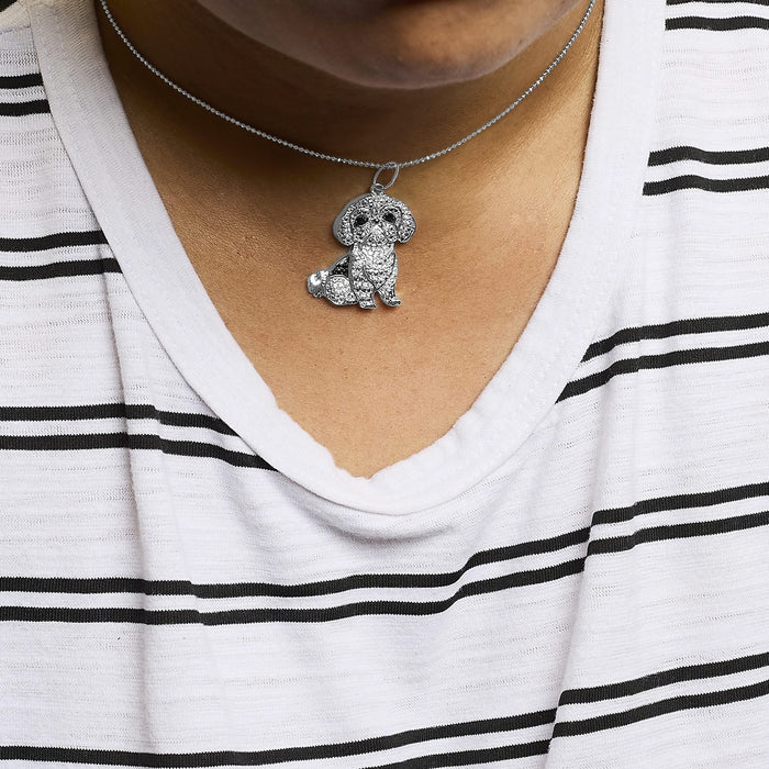 .925 Sterling Silver 1/2 Cttw White and Black Diamond Shih Tzu Dog 18