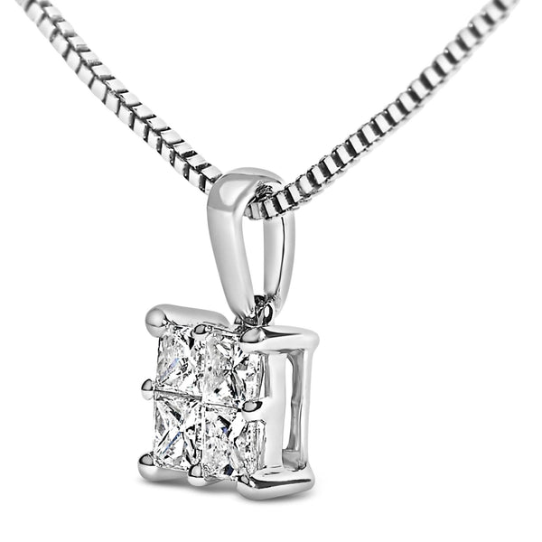 Sterling Silver 1/4 Cttw Princess Cut Diamond 4 Stone Pendant Necklace