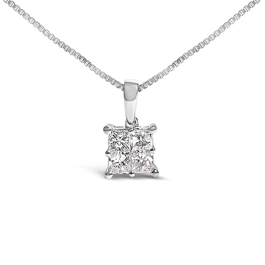 Sterling Silver 1/2 Cttw Princess-Cut Diamond 4 Stone Pendant Necklace-0
