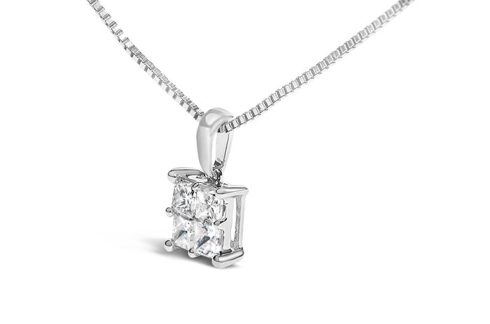 Sterling Silver 1/2 Cttw Princess-Cut Diamond 4 Stone Pendant Necklace