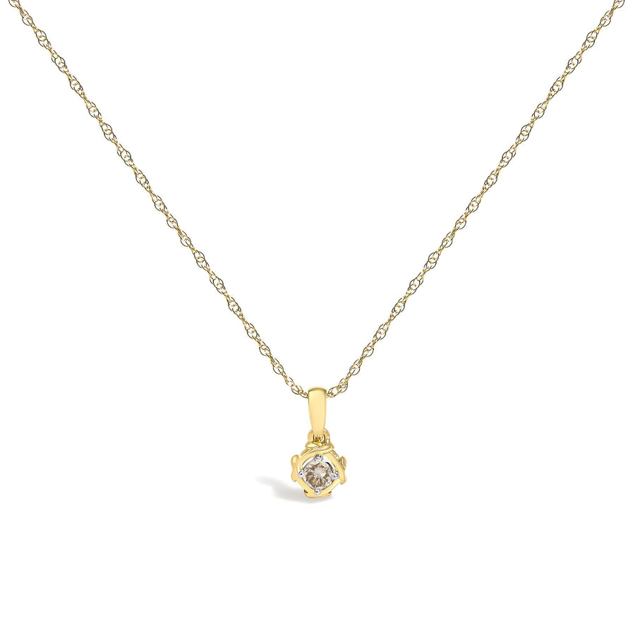 14K Yellow Gold Plated Sterling Silver 1/5 Cttw Diamond Swirl Pendant Necklace
