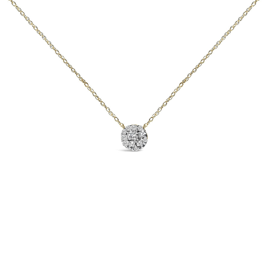 14K Yellow Gold Plated Sterling Silver 3/8 Cttw Diamond Cluster Pendant Necklace