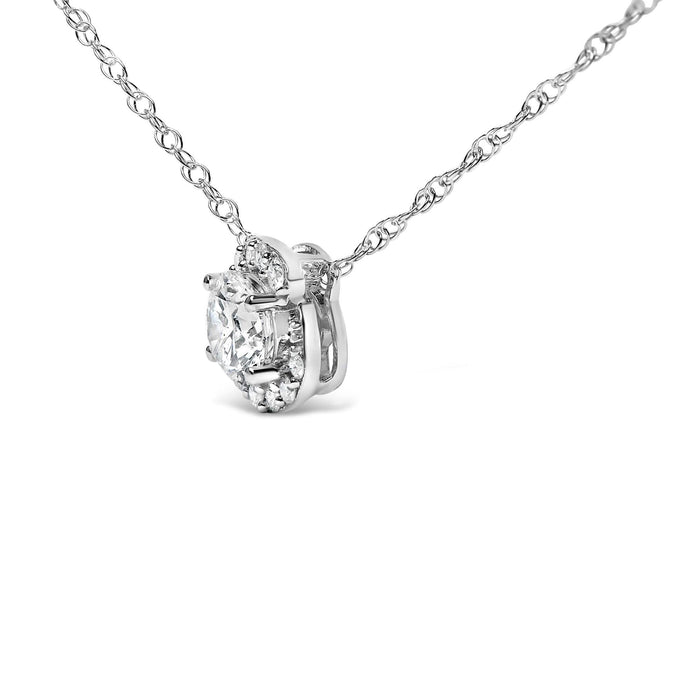 .925 Sterling Silver 1.0 Cttw Lab Grown Round-Cut Diamond Pendant Necklace 18