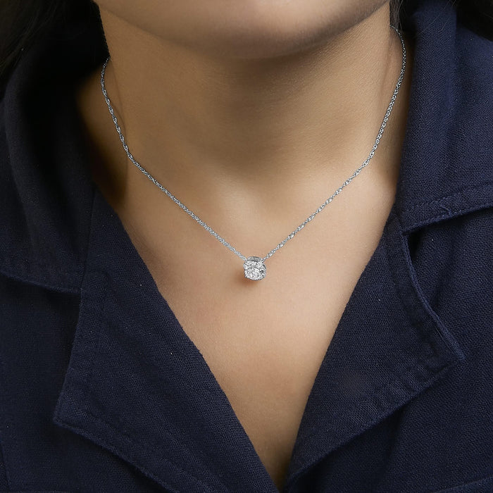 .925 Sterling Silver 1.0 Cttw Lab Grown Round-Cut Diamond Pendant Necklace 18