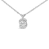 Sterling Silver 1.00 Cttw Lab Grown Diamond Oval Halo Pendant Bezel Station Necklace-1 thumbnail 2