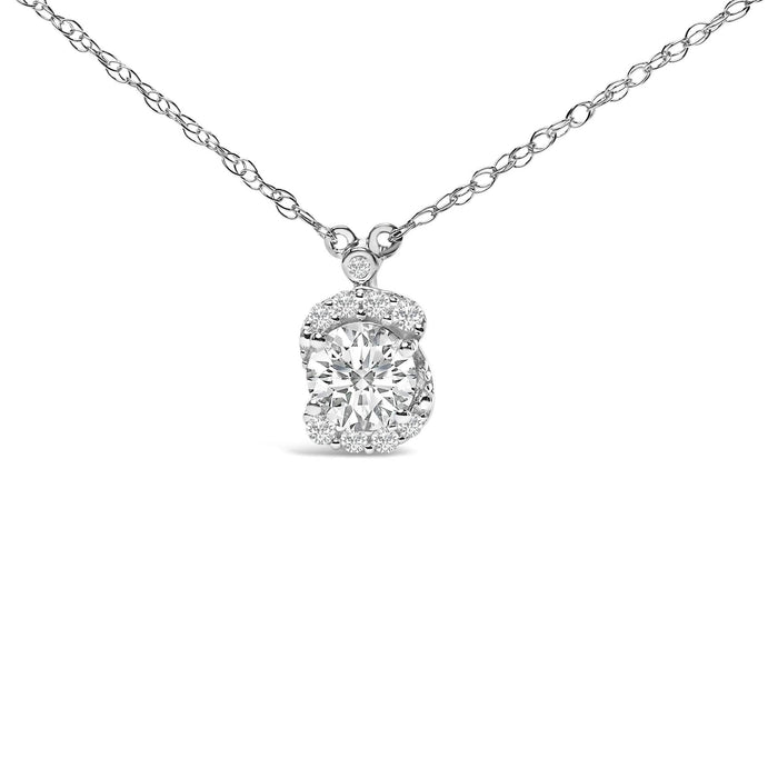 Sterling Silver 1.00 Cttw Lab Grown Diamond Oval Halo Pendant Bezel Station Necklace