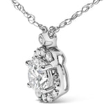 Sterling Silver 1.00 Cttw Lab Grown Diamond Oval Halo Pendant Bezel Station Necklace-3 thumbnail 4