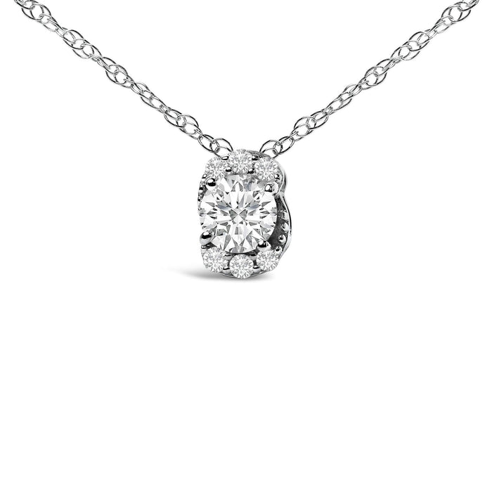 Sterling Silver 1/2 Cttw Lab Grown Diamond Oval Halo Pendant Necklace