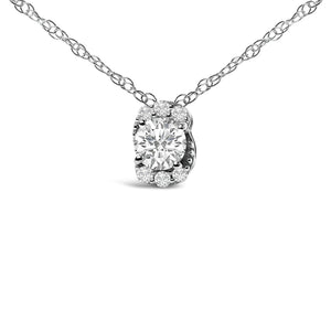 Sterling Silver 1/2 Cttw Lab Grown Diamond Oval Halo Pendant Necklace-1