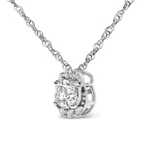 Sterling Silver 1/2 Cttw Lab Grown Diamond Oval Halo Pendant Necklace