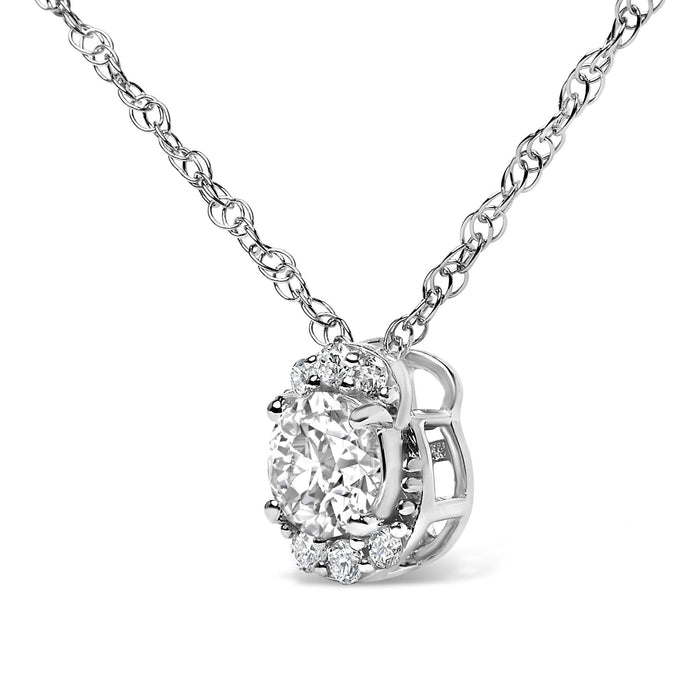 Sterling Silver 1/2 Cttw Lab Grown Diamond Oval Halo Pendant Necklace