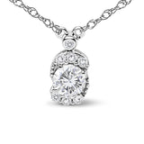 Sterling Silver 5/8 Cttw Lab Grown Diamond Oval Halo Pendant Necklace-1 thumbnail 2