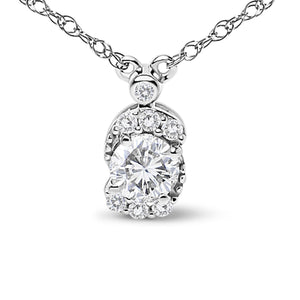 Sterling Silver 5/8 Cttw Lab Grown Diamond Oval Halo Pendant Necklace-1