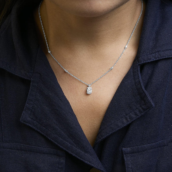 Sterling Silver 5/8 Cttw Lab Grown Diamond Oval Halo Pendant Necklace