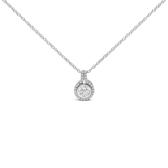 Sterling Silver 3/4 Cttw Lab Grown Diamond Halo Pendant Necklace-0