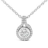 Sterling Silver 3/4 Cttw Lab Grown Diamond Halo Pendant Necklace-1 thumbnail 2