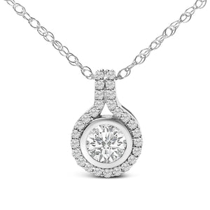 Sterling Silver 3/4 Cttw Lab Grown Diamond Halo Pendant Necklace-1