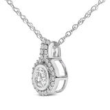 Sterling Silver 3/4 Cttw Lab Grown Diamond Halo Pendant Necklace-3 thumbnail 4