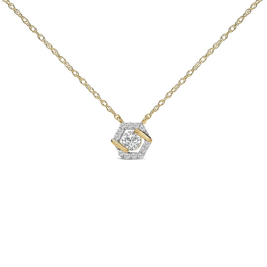 14K Yellow Gold Plated Sterling Silver 3/8 Cttw Lab Grown Diamond Hex Halo Pendant Necklace-0