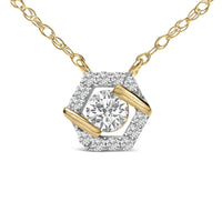 14K Yellow Gold Plated Sterling Silver 3/8 Cttw Lab Grown Diamond Hex Halo Pendant Necklace