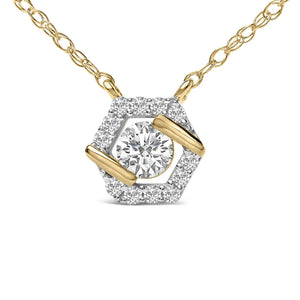 14K Yellow Gold Plated Sterling Silver 3/8 Cttw Lab Grown Diamond Hex Halo Pendant Necklace-1