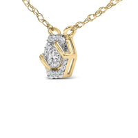 14K Yellow Gold Plated Sterling Silver 3/8 Cttw Lab Grown Diamond Hex Halo Pendant Necklace