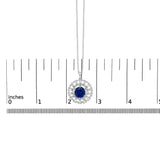 Sterling Silver Lab Grown Sapphire and 3/5 Cttw Baguette Diamond Medallion Pendant Necklace-4 thumbnail 5