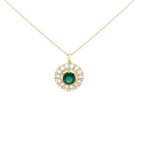 14KT Yellow Gold Plated .925 Sterling Silver Lab Grown Emerald and Baguette Diamond Medallion Pendant Necklace-0 thumbnail 1