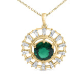 14KT Yellow Gold Plated .925 Sterling Silver Lab Grown Emerald and Baguette Diamond Medallion Pendant Necklace-1 thumbnail 2