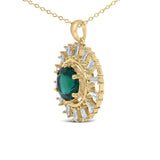 14KT Yellow Gold Plated .925 Sterling Silver Lab Grown Emerald and Baguette Diamond Medallion Pendant Necklace-3 thumbnail 4