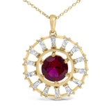 14K Yellow Gold Plated Silver Lab Grown Ruby and 5/8 Cttw Baguette Diamond Medallion Pendant Necklace-1 thumbnail 2