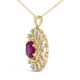 14K Yellow Gold Plated Silver Lab Grown Ruby and 5/8 Cttw Baguette Diamond Medallion Pendant Necklace-3 thumbnail 4