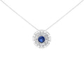 Sterling Silver Lab Grown Blue Sapphire and 1 1/5 Cttw Diamond Sunburst Pendant Necklace-0