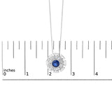 Sterling Silver Lab Grown Blue Sapphire and 1 1/5 Cttw Diamond Sunburst Pendant Necklace-4 thumbnail 5