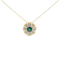 14K Yellow Gold Plated .925 Sterling Silver Lab Grown Emerald and Baguette Diamond Medallion Pendant Necklace-0