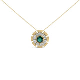 14K Yellow Gold Plated .925 Sterling Silver Lab Grown Emerald and Baguette Diamond Medallion Pendant Necklace-0 thumbnail 1