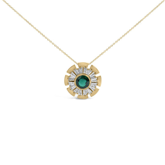 14K Yellow Gold Plated .925 Sterling Silver Lab Grown Emerald and Baguette Diamond Medallion Pendant Necklace-0