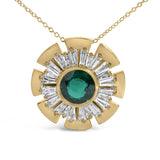 14K Yellow Gold Plated .925 Sterling Silver Lab Grown Emerald and Baguette Diamond Medallion Pendant Necklace-1 thumbnail 2