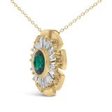 14K Yellow Gold Plated .925 Sterling Silver Lab Grown Emerald and Baguette Diamond Medallion Pendant Necklace-3 thumbnail 4