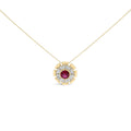 14K Yellow Gold Plated Silver Created Red Ruby and Diamond Baguette Medallion Pendant Necklace-0