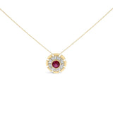 14K Yellow Gold Plated Silver Created Red Ruby and Diamond Baguette Medallion Pendant Necklace-0 thumbnail 1